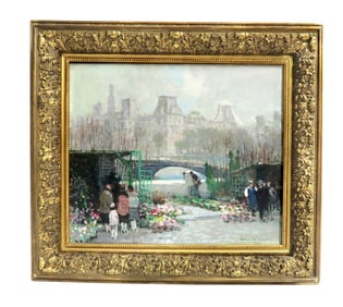 Jules Rene Herve (1887-1981) Large O/C, Flower Market