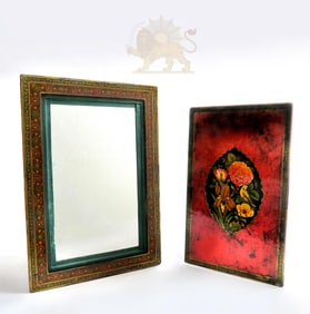 A QAJAR POLYCHROME LACQUER PAPIER MACHE MIRROR CASE