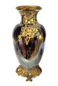 A Large Parcel Gilt & Bronze Mounted Mottled Glass Vase