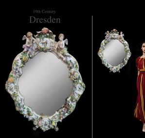 19th C. German Dresden Figural Porcelain Wall Mirror