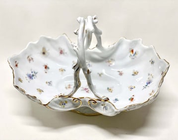 A German KPM Hand Painted Floral Basket Centerpiece