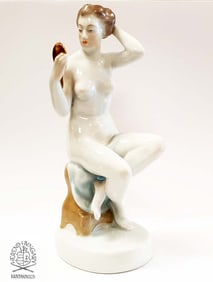 NUDE & MIRROR, A HEREND HAND-PAINTED PORCELAIN FIGURINE