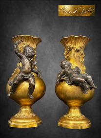 A Pair of 19th C. Marcel Debut Signed Figural Patinated Bronze Vases (1 of 2)