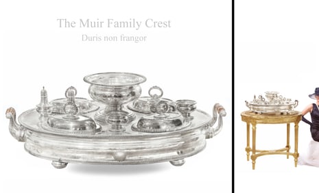 A Large Family Crest Hallmarked Silver-plated Breakfast Stand Dish Set