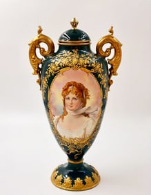 A Royal Vienna Style Portrait Porcelain lidded Vase/Urn, Hallmarked