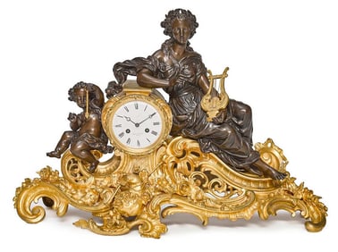 NAPOLEON III GILT/PATINATED BRONZE FIGURAL MANTEL CLOCK
