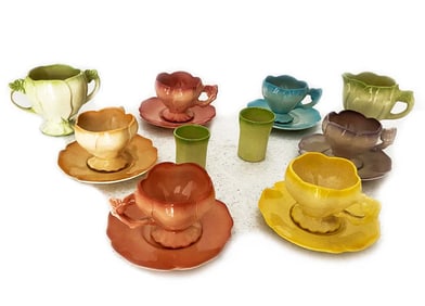 19 C. French Multicolor Cup & Saucer Set (10 Pcs)