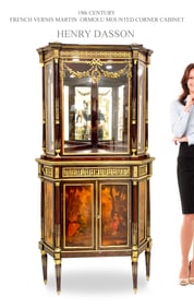 19th C. Henry Dasson Bronze Vernis Martin Corner Cabinet, Signed