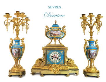 19th C. French Sevres Gilt Ormlu Derniere Clock Set (1 of 14)