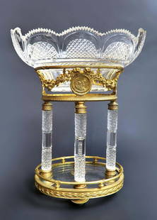 19th C. French Bronze & Baccarat Crystal Centerpiece: 19th C. French Bronze & Baccarat Crystal Centerpiece. 11" x 7.5" x H 13"