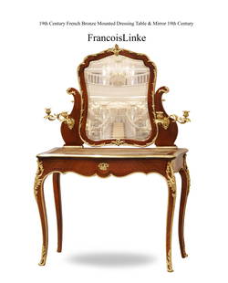 19th Century French Francois Linke Bronze Mounted Dressing Mirror Table, Signed: 19th Century French Francois Linke Bronze Mounted Dressing Mirror Table, Signed. 36" x 18" x H 58"