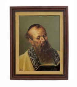 Very Fine Judaica Rabbi Painting. Signed