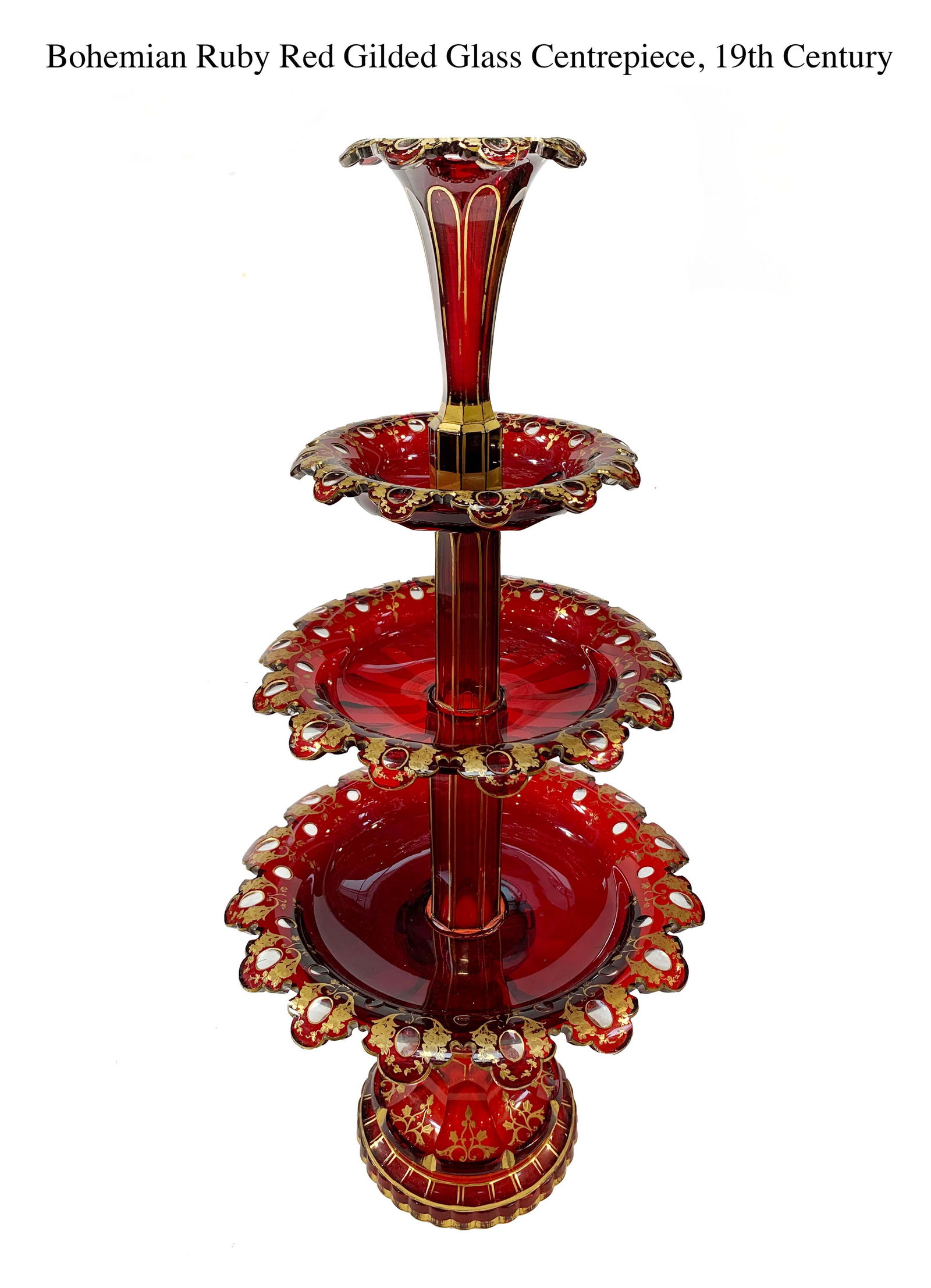 A 19th C. Bohemian Gilt Ruby Red Crystal Glass Centerpiece (1 of 1)