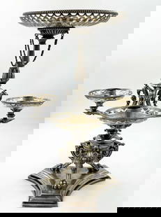 An English Silver Plated Centerpiece/Candelabra: An English Silver Plated Centerpiece/Candelabra. H 15" x 12" x 12"