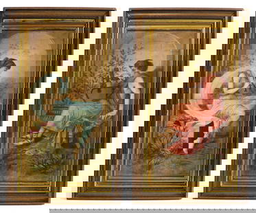 19th C. Large Pair of French Hand Painted Plaques/Tiles: 19th C. Large Pair of French Hand Painted Plaques/Tiles. 19" x 11" (Both).