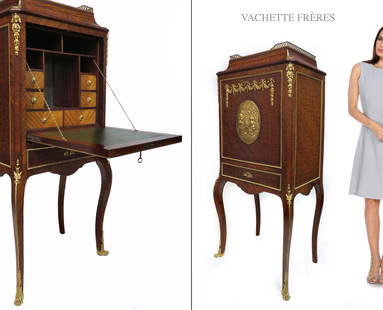 19th C French VACHETTE FRERES Bronze Secretaire Cabinet: 19th Century French VACHETTE FRERES Bronze Secretaire Cabinet. H 54" x 16" x 24"