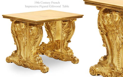 19th C. French Impressive Figural Giltwood Table: 19th C. French Impressive Figural Giltwood Table. 36" x 24" x H 26"