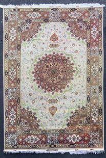 A Persian Tabriz Silk & Wool Rug, HEYDAR ZADEH Signed: A Persian Tabriz Silk & Wool Rug, HEYDAR ZADEH Signed. Size: 140" x 97"