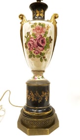 A Large Continental Hand Painted Porcelain Lamp