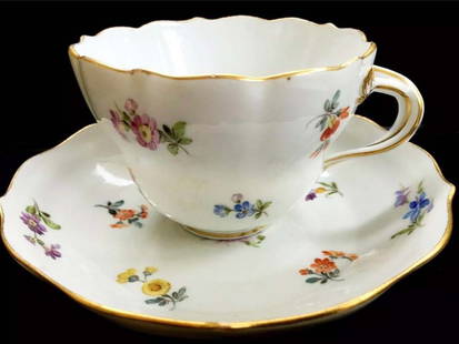 German Meissen Hand Painted Porcelain Cup & Saucer: German Meissen Hand Painted Porcelain Cup & Saucer, Hallmarked.