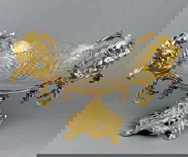 A French Baccarat Style Crystal & Bronze Centerpiece: A French Baccarat Style Crystal & Bronze Centerpiece. H 9.1/2" x W 7" x L 15"
