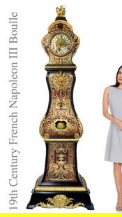 Napoleon III Boulle Figural Bronze grandfather Clock: 19th C. French Napoleon III Boulle Figural Bronze grandfather Clock. H 94"