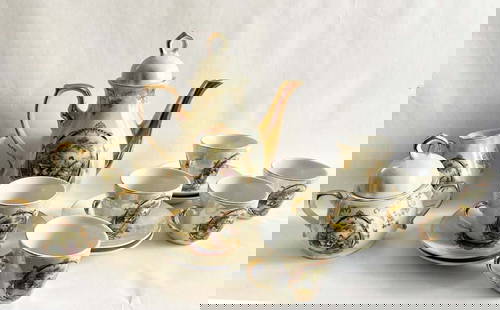 A Set of 9 Pieces Vintage Austrian Porcelain Coffee Service: A Set of 9 Pieces Vintage Austrian Porcelain Coffee Service.