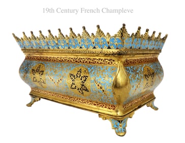 19TH C. FRENCH BRONZE & CHAMPLEVE ENAMEL CENTERPIECE