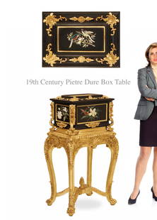 19th C. Italian Pietre Dure Jewelry Box Table: 19th C. Italian Pietre Dure Jewelry Box Table. H 47" x 22" x 16.5"