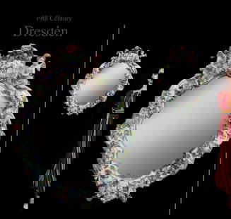 19th C. German Dresden Figural Porcelain Wall Mirror: 19th C. German Dresden Figural Porcelain Wall Mirror. 24" x 20"