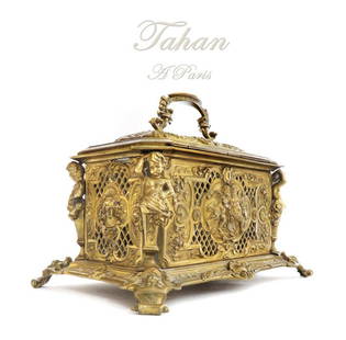 A Large 19th C. French Figural Bonze Box by Tahan: A Large 19th C. French Figural Bonze Box by Tahan. H 7" x L 10" x D 6.5"