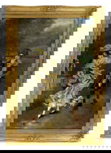 19th C. French Oil on Board Painting by Maurin: 19th C. French Oil on Board Painting by Maurin. Frame: 35.1/2" x 25.1/2", Painting: 19.1/2" x 29.1/2"