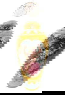 19th C. Hand Painted Royal Vienna Lidded Vase: 19th C. Austrian Hand Painted Royal Vienna Lidded Vase. H 5.3/4" x D 2.1/2"