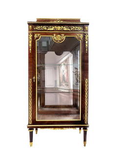 F. Linke Bronze Mounted Kingwood Vitrine Cabinet: French F. Linke Bronze Mounted Kingwood Vitrine Cabinet. H 68" x 28" x 14"