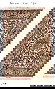 An Exquisite Persian Isfahan Wool Silk Rug, Hekmat Nejad Signed: An Exquisite Iran Persian Isfahan Wool Silk Rug, Hekmat Nejad Authentic Signed. 85" x 59"