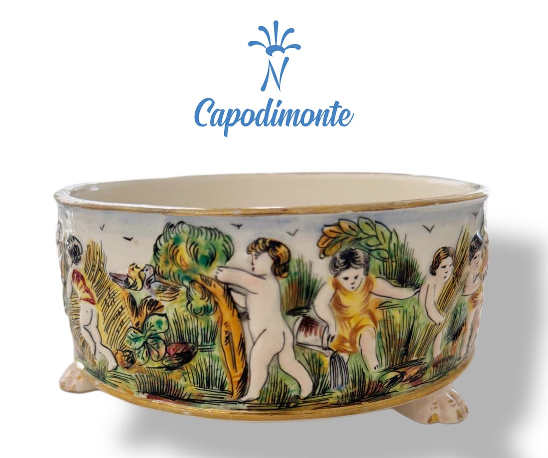 An Italian Capodimonte Hand Painted Porcelain Bowl/Centerpiece, Hallmarked: An Italian Capodimonte Hand Painted Porcelain Bowl/Centerpiece, Signed. D 6"