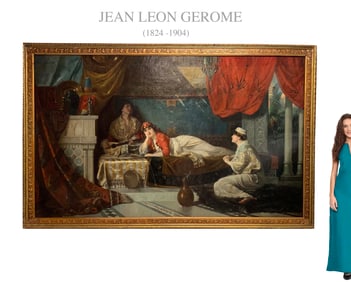 A Monumental 19th Century French Orientalist Oil On Canvas Painting