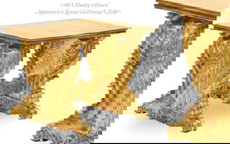 19th C. French Impressive Figural Giltwood Table