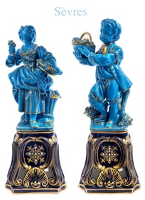 A PAIR OF 19TH CENTURY SEVRES TURQUOISE GLAZE FIGURES