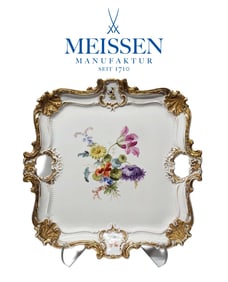 A Large Meissen Hand Painted Porcelain Floral Square Platter Tray