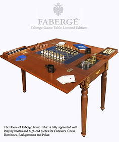 The House of Faberge 5 in 1 Game Table, Limited Edition: The House of Faberge 5 in 1 Game Table By The Franklin Mint, Limited Edition. When the table is unopened, it has the look and the feel of a fine writing desk. By simply lifting its brass-hinged leaves