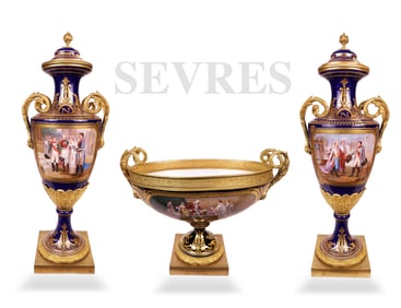 19th C. Three-Piece Napoleon Sevres Garniture Set