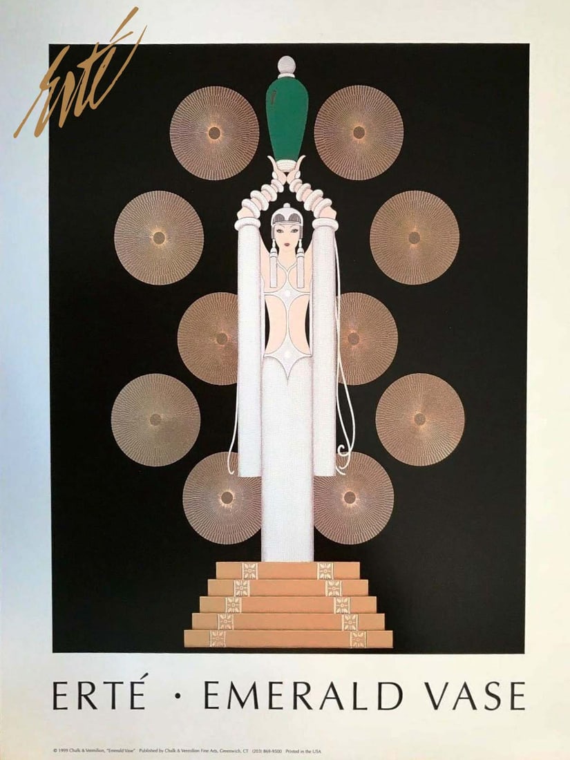 Emerald Vase, A Large ERTE Lithograph Poster, 1999: Emerald Vase, A Vintage Large ERTE (Romain de Tirtoff, 1892 - 1990) Lithograph Poster. Limited Edition Print & Published By "Chalk & Vermilion Fine Arts", USA 1999. Under License of Sevenarts (Officia