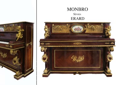 A NAPOLEON III ORMOLU-MOUNTED SEVRES UPRIGHT PIANO