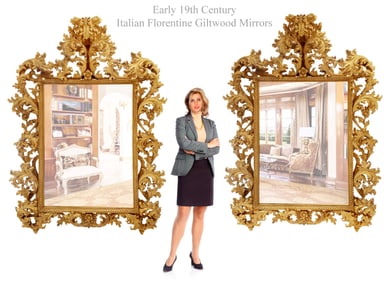 A Pair of Very Large Early 19th C. Italian Florentine Giltwood Mirrors
