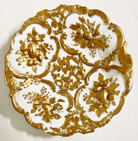 A Meissen Leuteritz Rococo Relief Gold Fruits Plate