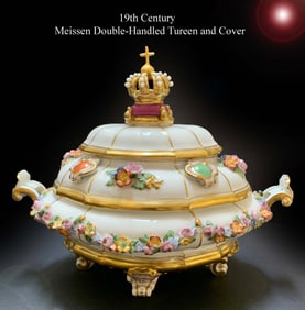 19th C. Meissen Double-Handled Miniature Covered Tureen/Centerpiece