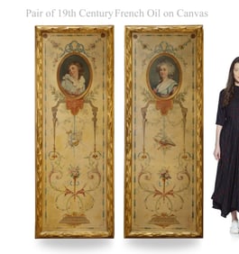 A Pair of Large 19th C. French Oil on Canvas Painting/Divider