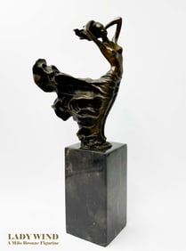 Lady In Wind, An Art Deco Bronze Figurine Signed By Milo