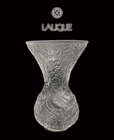 A French Lalique Arabesque Frosted Crystal Vase, Signed